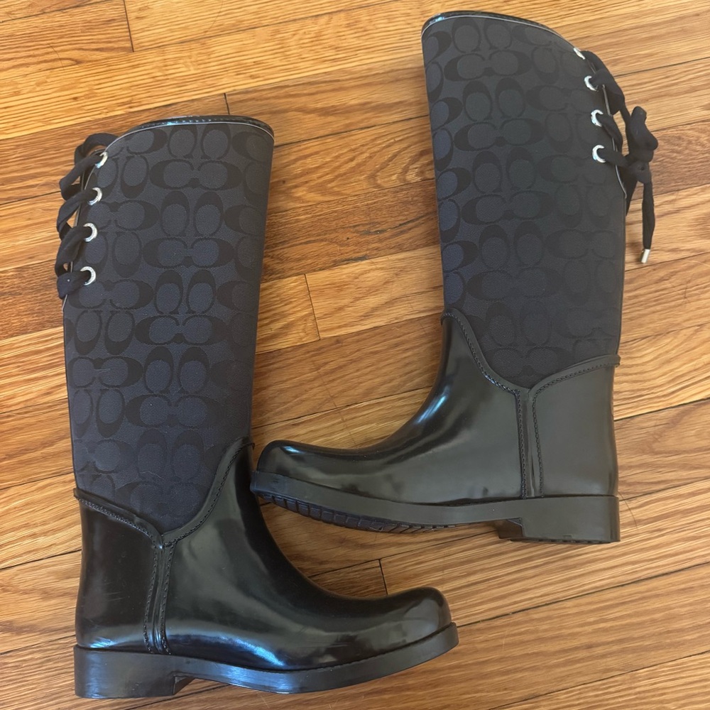 Coach Tristee Tall Rain Boots w Lace up Backing 7